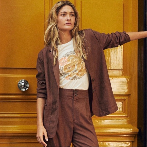 Marine Layer Flora Hemp Blazer Brown Small - Picture 7 of 8